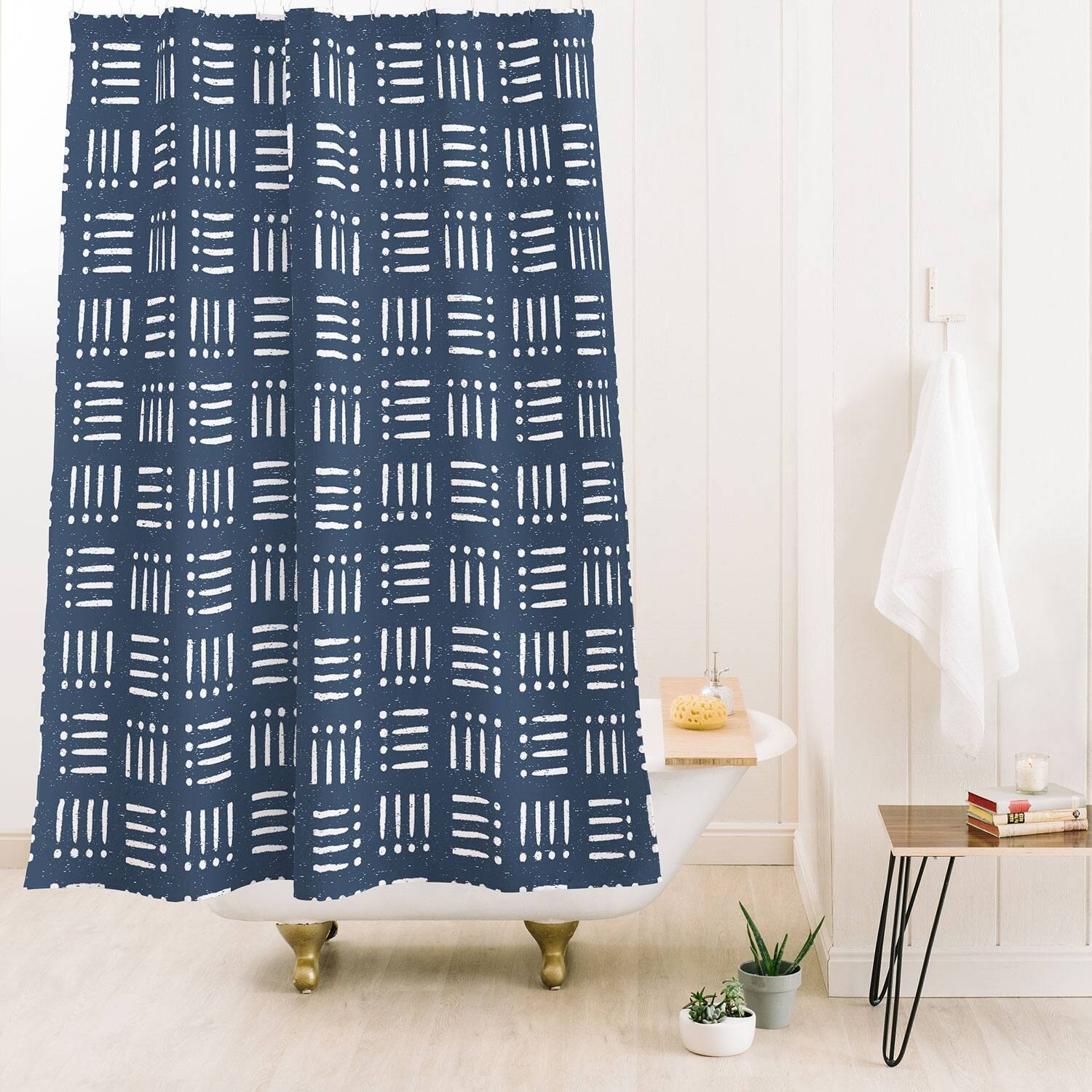 Coastl Studio Mudcloth Classic Blue Made to Order Shower Curtain 71" x